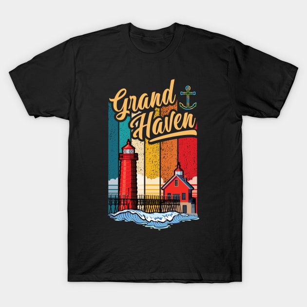 Grand Haven Michigan South Pier Lighthouses T-Shirt by SuburbanCowboy